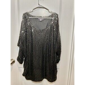 Women’s Sequin Black Blouse 18 20  Cold Shoulder NYE Party Holiday Cocktail Plus
